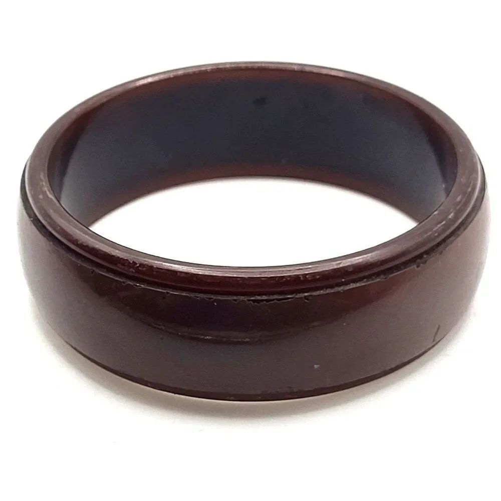 Vintage 60s Enamel Brown Bangle Bracelet Wide Chunky 2.6in dia .9in wide